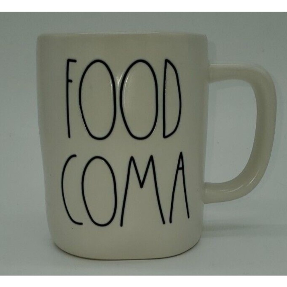 NEW Rae Dunn FOOD COMA Coffee Tea Cup Mug White Matte 20 oz Burgundy Interior